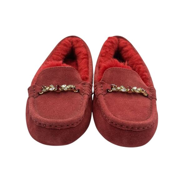 UGG Ansley Charm Gem Red Suede Leather Wool Blend Slip On Slippers 112507 - Picture 2 of 14